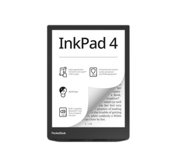 Czytnik E-booków Pocketbook InkPad 4, ekran 7,8", pamiec 32GB, WiFi, srebrny